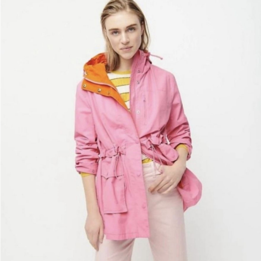 J. Crew Utility Jacket Pink and Orange Lightweight Drawstring